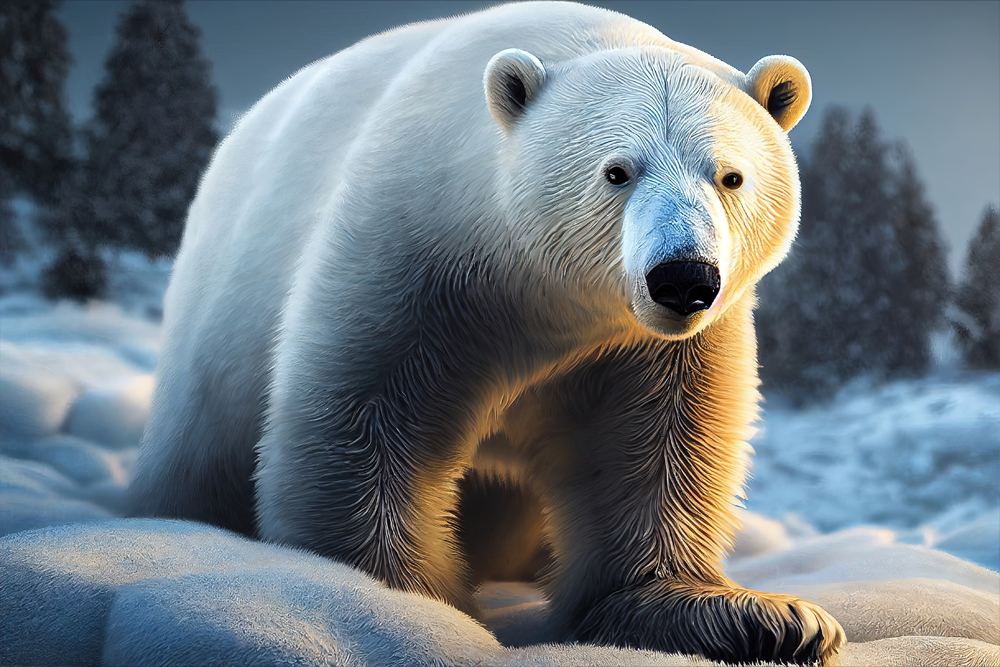 Image: A magical polar bear in a snowy landscape.